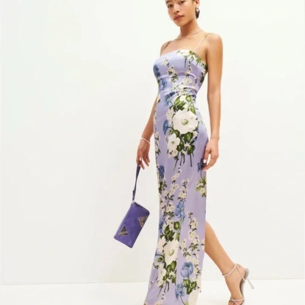 Reformation Frankie Silk Dress — Size 8, Garden Soiree